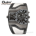 Reloj de pulsera informal OULM, esfera grande cuadrada, doble zona horaria, reloj de cuarzo para hombre, marca de lujo, reloj masculino, relojes supergrandes montre homme